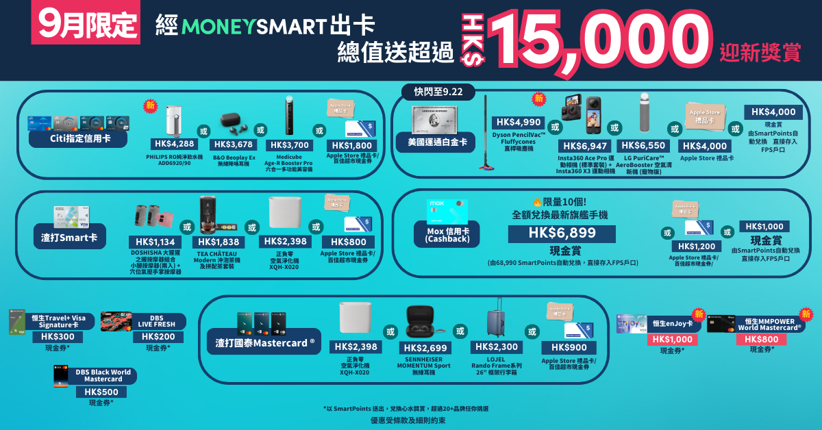 MoneySmart 2025年9月信用卡迎新優惠