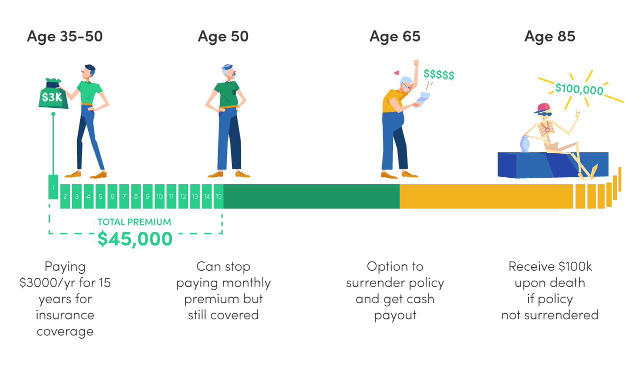  An illustration displaying how an endowment plan works throughout a buyer's lifetime